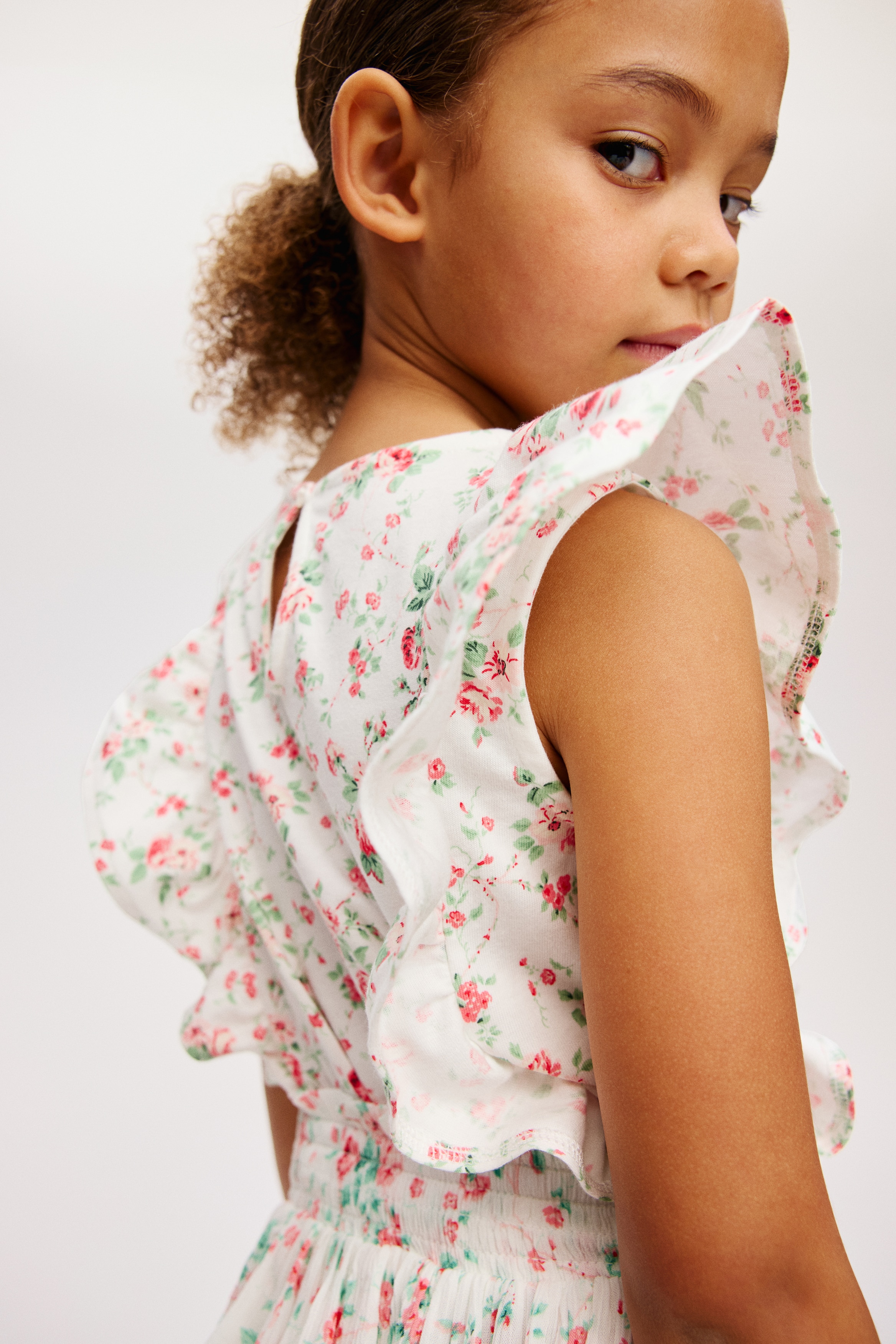 Хлопковый топ с цветочным принтом прямого кроя